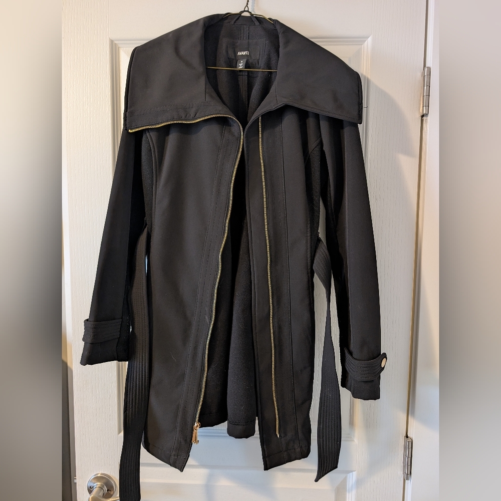 Avanti Black Trench Coat with Gold Accents